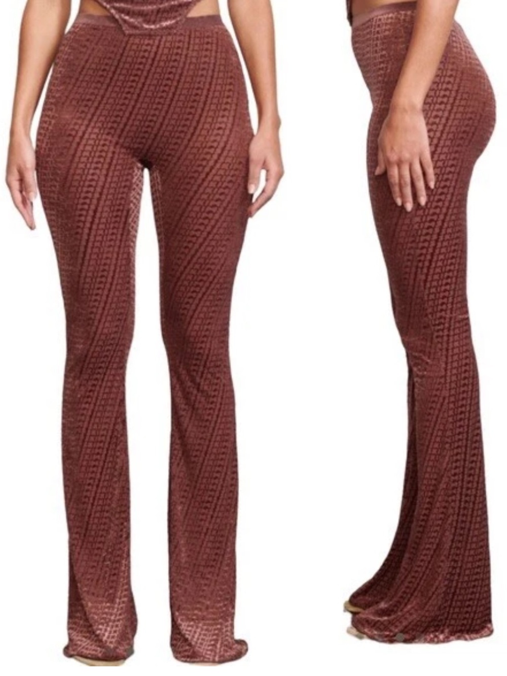 SKIMS Stirrup Velvet Collection Flared Legging Logo in Chestnut Velour Size XXS